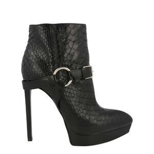 Saint Laurent Janis Python Ankle Boots Black Womens